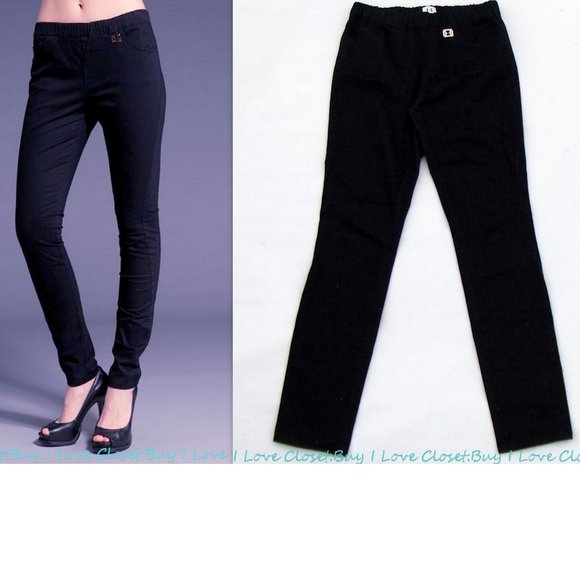 NWT Halston Heritage Denim Leggings Jeggings Dark Blue Gold Logo Size 2 - Picture 1 of 13